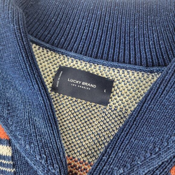 Lucky Brand Southwestern Print Shawl Cardigan Aztec Tribal Mens L Chunky Heavy - Picture 5 of 14